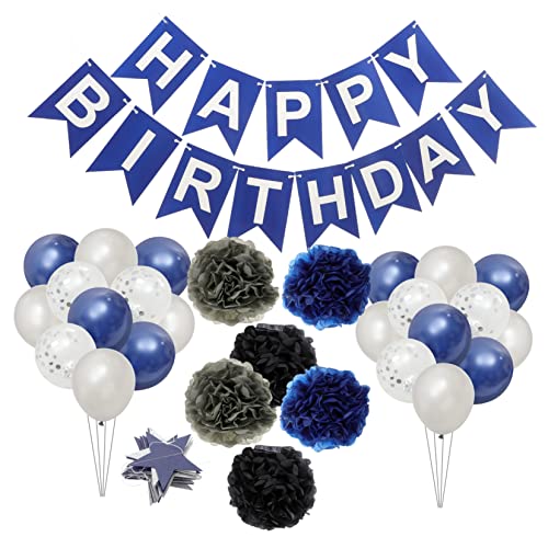 CIYODO 1 Set Navy Blue Birthday Party Banner Geburtstagsfeier Dekoration Papierblumball Und Wirbeldekoration von CIYODO