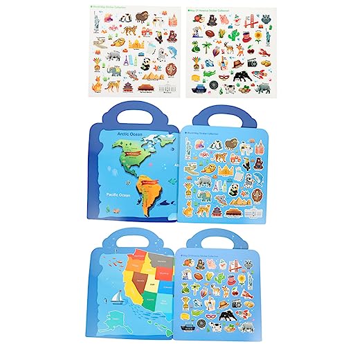 CIYODO 2 Karten-Sticker-Buch Ozeanaufkleber Für Kinder Aufkleberbuch Fensteraufkleber Für Kinder Buchstabenaufkleber Karte des Amerikanischen Stickerbuchs Amerikanische Aufkleber PVC von CIYODO