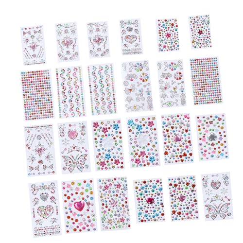 CIYODO 24 Blätter Strass Aufkleber selber Machen Girl Diamond Sticker Chaps Kinder Kinderaufkleber Strass-Gesichtsaufkleber Nagelkunstaufkleber Telefon-Strass-Aufkleber DIY-Aufkleber von CIYODO