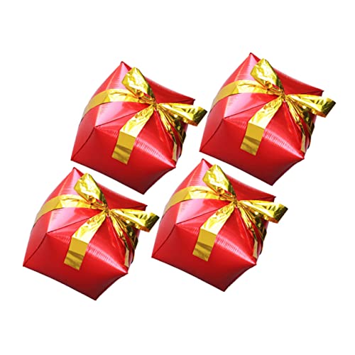 CIYODO 4 Stück Geschenkbox Ballon Feiertagsballon Aufhängbarer Quadratischer Ballon Festivalballons Weihnachts-mylar-ballon Quadratischer Mylar-ballon Ballons Dekor Rot Aluminiumfolie von CIYODO