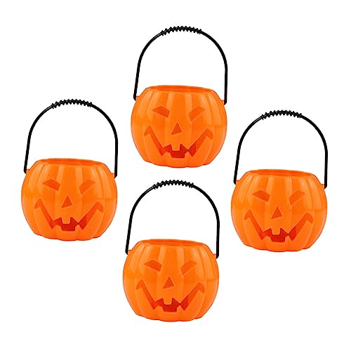 CIYODO 4 Stück Halloween-Kürbislaterne Korb Kürbis Eimer halloween pumpkin halloweenkürbis Laternen Kürbiseimer mit Griff Tragbarer Kürbis-Süßigkeitseimer für Halloween von CIYODO