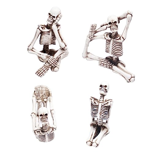 CIYODO 4 Stück Yoga-schädel-verzierung Skulpturen Wohnkultur Halloween-schädelfiguren Skelettknochen Dekorationen Regaldekorationen Halloween-Skelett Figuren Wohnkultur Harz Grey von CIYODO