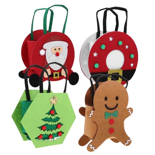 CIYODO 4 Stück weihnachtsmotiv christmas tree weihnachtsdek geschenketüten Weihnachtstasche aus Filz Tasche mit Weihnachtsäpfeln kleine Geschenktüten Weihnachtsbonbonhalter gefühlt von CIYODO