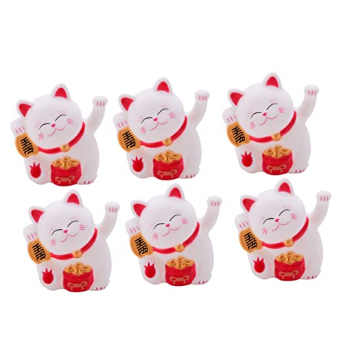 CIYODO 6St Winkende Katze Maneki-Neko-Charme Katze Deko Figur Glückskatze winkt mit dem Arm Katze Tischverzierung Katze-Auto-Ornament tierische Tischdekoration Spielzeug Vinyl von CIYODO