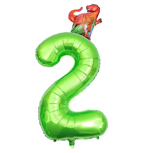 CIYODO Digitaler Aluminiumfolienballon Nummer 2 Geburtstagsballon 3 Ballon Grüne Nummernballons Kinder Dekor Ballons Bedrucken Dinosaurier-ballon Nummer 2 Ballons Zahlenballon Tierballons von CIYODO