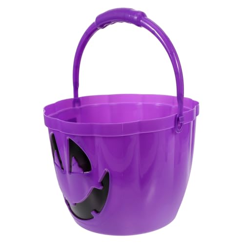 CIYODO Leuchtender Kürbiseimer Jack o Lantern Eimer Süßigkeitenhalter Handlicher Kürbiseimer Süßigkeiten Tragetaschen Süßigkeiten Eimer Halloween-zubehör Party-bonbonglas Plastik Violett von CIYODO