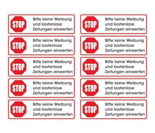 CJ&M 4 Stück Keine Werbung! 1 weißer Briefkastenaufkleber 70x20 mm- Aufkleber STOP Bitte keine Werbung und kostenlose Zeitungen einwerfen von CJ&M