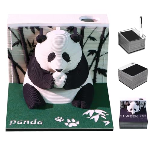 CJBIN 3D Notizblock Panda, 3D Kalender Abreißen 2025, Memo-Pad Schreibtisch, Wochenkalender Panda 2025, für Halloween Weihnachten Erntedankfest von CJBIN