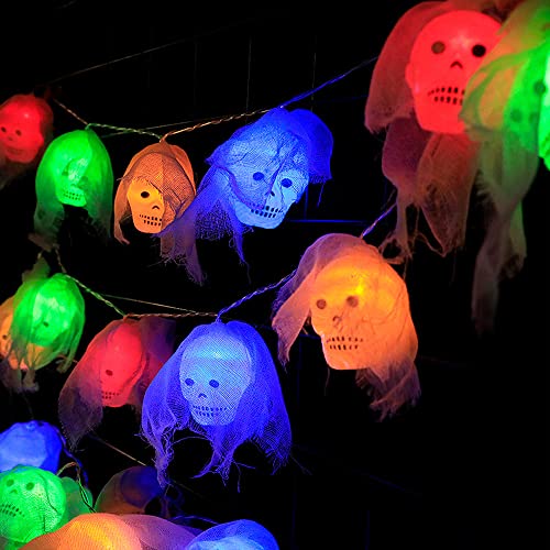 CJBIN Halloween Lichterkette Totenkopf, 10 Halloween Led Deko Schädel Licht, Bunt Halloween Totenkopf Deko Licht Batteriebetriebene, Halloween Beleuchtung Schädel für Aussen Innen Party Haunted House von CJBIN