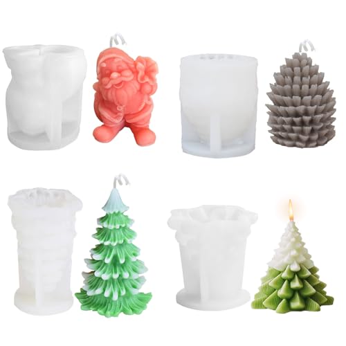 CJBIN Kerzen Formen Silikon, 4er-Set 3D Silikonform Weihnachten, DIY Kerzenformen Silikon, Handgemachte silikonformen weihnachten, Silikon Kerzenformen für Duftkerze und Ornamente von CJBIN