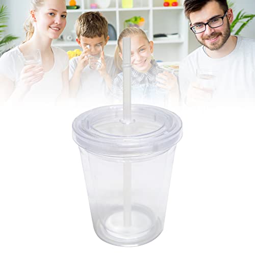 CJHZQYY Plastikbecher Mehrweg, Doppelwandig Transparenter Trinkbecher mit Strohhalm，Wiederverwendbare Becher Geeignet für Fruchtsaftkaffee - 350ML von CJHZQYY