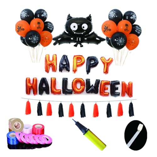 26 Stück/Set Halloween Luftballons Dekoration Happy Halloween Alphabet Geist Kürbis Spinne Geist Fledermaus Stern Folienballon Papierschlangen für Halloween hängende Dekoration Party von CJKDXDH