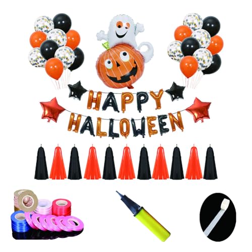 26 Stück/Set Halloween Luftballons Dekoration Happy Halloween Alphabet Geist Kürbis Spinne Geist Fledermaus Stern Folienballon Papierschlangen für Halloween hängende Dekoration Party von CJKDXDH