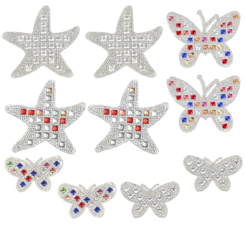 Schmetterling Seestern Strass Patches 10 Stück Glitzer Kristall Stern Bügelapplikationen für Kleidung Reparatur Hut Tasche Dekoration Handwerk DIY Zubehör von CJKDXDH