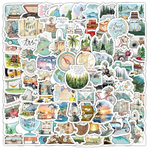 100 Stück Scrapbook Stickers für Reisen, Kindle Sticker für Sticker Book, Sticker Aesthetic als Journaling Zubehör, Sticker Fotoalbum, PVC Travel Urlaub Kleine Sticker für Laptop, Handy & Journaling von CJMUQHEHH