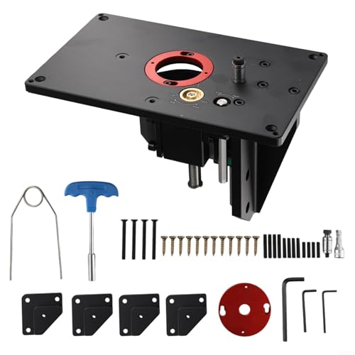 CJNQQJWS Oberfräsen-Hebesatz, Hebetisch für Trimmmaschinen, umgedrehter Oberfräsen-Hebetisch, Oberfräsen-Hebeeinsatzplatten-Hebesatz mit festem Basissatz, 0–57 mm einstellbare Höhe von CJNQQJWS