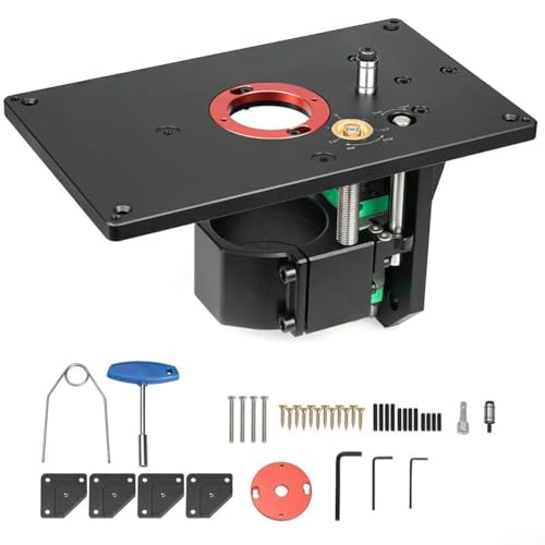 Trimmmaschine, umgedrehter Hubtisch, Oberfräsenlift mit fester Basis für die Holzbearbeitung, Einsatzplatte für den Oberfräsentisch für die Holzbearbeitung und Oberfräsenlift-Set zum Schlitzen und von CJNQQJWS