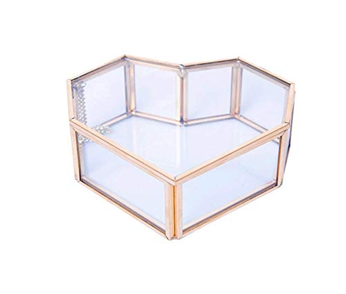 CJPXWCLC Aufbewahrungsbox, Tyle Goldene herzförmige Retro-Schmuckschatulle aus Glas mit Kupferrand, Ring-Display-Box, Dekoration, transparentes Glas, Schmuck-Aufbewahrungsbox von CJPXWCLC