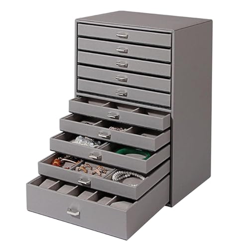 CJPXWCLC Schmuckschatulle, 10-lagige Schmuckschatulle, Pu-Leder, Schmucketui, große Kapazität, Schmuck-Organizer-Box für Halskette, Ohrringe, Schmuck-Aufbewahrungsbox, exquisit von CJPXWCLC