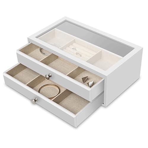 CJPXWCLC Schmuckschatulle, 2-lagige Schmuckschatulle aus Holz, Schmuckschatulle mit Klarglas-Abdeckung, Schmuck-Organizer-Box für Mädchen, Schmuck-Aufbewahrungsbox, Geschenke, exquisit von CJPXWCLC