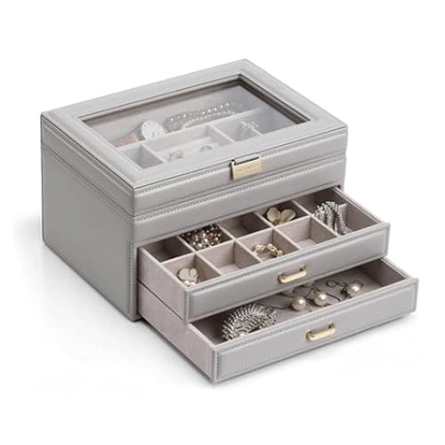 CJPXWCLC Schmuckschatulle, Leder-Schmuckkästchen, mehrschichtiges Schmucketui mit sichtbarem Oberlichtdeckel, Schmuck-Organizer-Box für Mädchen, Schmuck-Aufbewahrungsbox, exquisit von CJPXWCLC