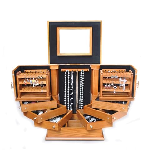 CJPXWCLC Schmuckschatulle, Massivholz-Schmuckschatulle, großes Fassungsvermögen, mehrschichtige High-End-Schmuck-Organizer-Box, Retro-Schmuck-Aufbewahrungsbox für Damen, exquisit von CJPXWCLC