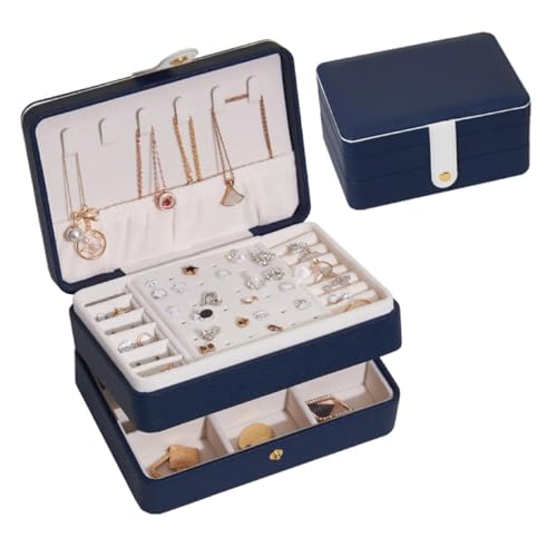 CJPXWCLC Schmuckschatulle, Pu-Leder, Schmuckschatulle, 2-lagig, Schmucketui, Reise-Schmuck-Organizer-Box für Frauen und Mädchen, Schmuck-Aufbewahrungsbox, Geschenk, exquisit von CJPXWCLC