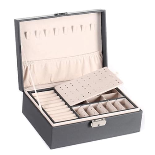 CJPXWCLC Schmuckschatulle, doppelschichtige Schmuckschatulle, abschließbare Schmuckschatulle, große Kapazität, Schmuck-Organizer-Box, Damen-Ohrring-Ring-Schmuck-Aufbewahrungsbox, exquisit von CJPXWCLC