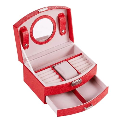 CJPXWCLC Schmuckschatulle, große Kapazität, Schmuckschatulle, Leder, Schmucketui, dreilagige Schmuck-Organizer-Box für Frauen, Ohrring-Ring-Schmuck-Aufbewahrungsbox, exquisit von CJPXWCLC