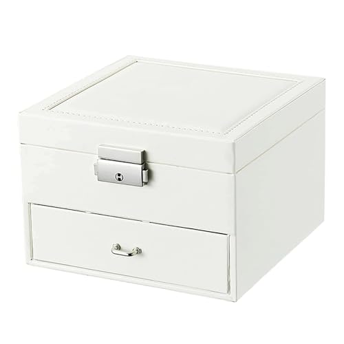 CJPXWCLC Schmuckschatulle, hohe Kapazität, Schmuckschatulle aus Pu-Leder, doppellagige Schmuck-Organizer-Box mit Schloss, Schmuck-Aufbewahrungsbox für Damen, exquisit von CJPXWCLC