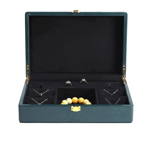 CJPXWCLC Schmuckschatulle, klassische Schmuckschatulle, Leder-Schmucketui mit Schloss, Ohrringe, Halsketten, Schmuck-Organizer-Box, große Kapazität, Schmuck-Aufbewahrungsbox, exquisit, blau von CJPXWCLC