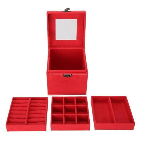 CJPXWCLC Schmuckschatulle, rote Schmuckschatulle, 3-lagige Schmuckschatulle, Retro-Samt-Schmuck-Organizer-Box, große Schmuckaufbewahrungsbox für Frauen, exquisit von CJPXWCLC