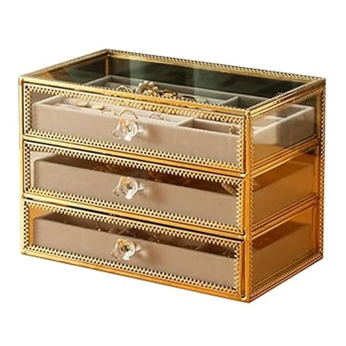 CJPXWCLC Schmuckschatulle, transparentes Glas, Schmuckschatulle mit großem Fassungsvermögen, abnehmbares Futter, Schmuck-Organizer-Box, elegante Damen-Schmuck-Aufbewahrungsbox, exquisit von CJPXWCLC