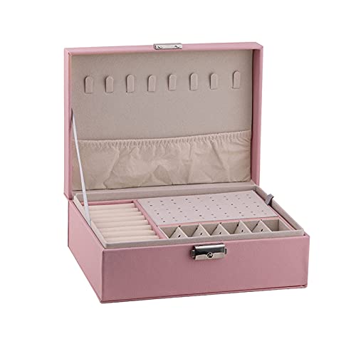 Schmuck-Organizer, 2-lagige PU-Leder-Schmuckschatullen für Damen mit Schloss und abnehmbarem Tablett, Schmuck-Organizer-Box zur Aufbewahrung und Präsentation von Halsketten, Ohrringen, Ringen, von CJPXWCLC