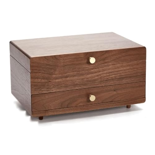 Schmuckschatulle aus massivem Holz, Schmuckkästchen für Damen, große Kapazität, Schmuckkästchen, Schubladen-Schmuck-Organizer für den Schreibtisch, Schmuck-Aufbewahrungsbox, exquisit, doppellagig, von CJPXWCLC