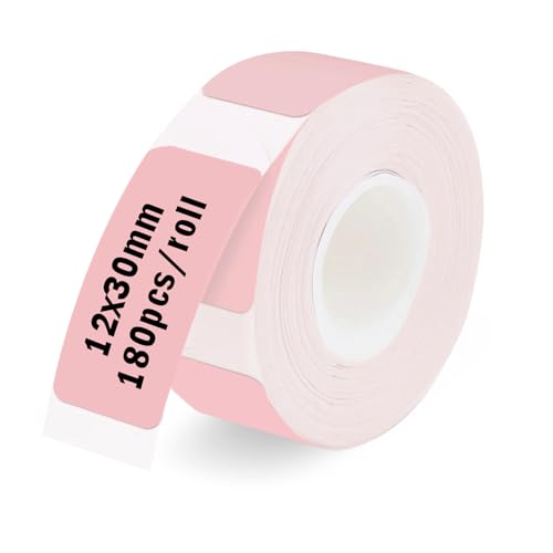 CKCLR Thermo-Etikettenband, 12 x 30 mm Etiketten Papier, Etikettierpapier für Etikettendrucker, 7m wasserfeste Etiketten geeignet für Haus, Büro, Schule (Rosa, 180 Etiketten/Rolle) von CKCLR