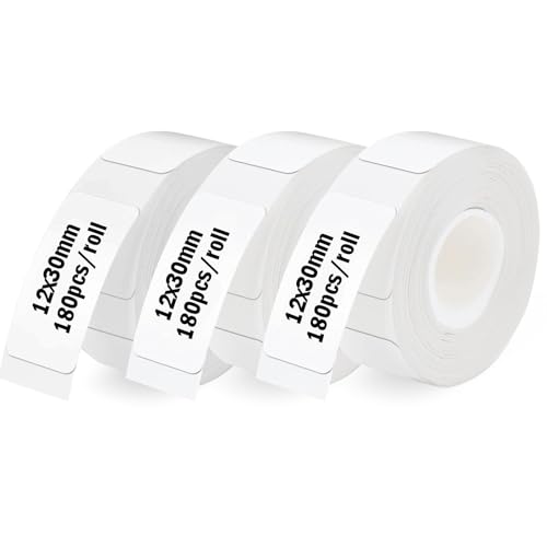 Thermo-Etikettenband, 12 x 30 mm Etiketten Papier, Etikettierpapier für Etikettendrucker, 7m wasserfeste Etiketten geeignet für Haus, Büro, Schule (Weiß, 540 Etiketten/3 Rolle) von CKCLR