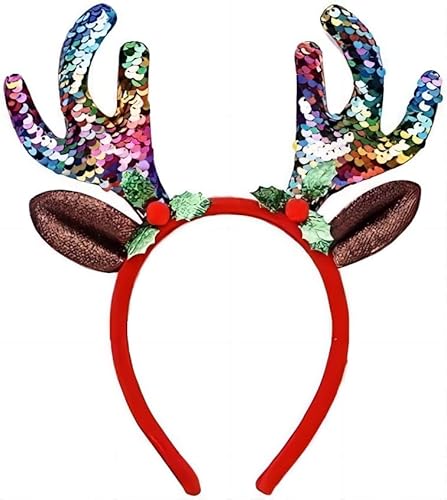 CKCSHI Weihnachten Pailletten Stirnband Rentier Geweih Xmas Rentier Geweih Stirnband Weihnachtskugel Stirnband Niedlich Hirsch Ohr Floral Rentier Kopfschmuck für Halloween Weihnachten Cosplay Party von CKCSHI