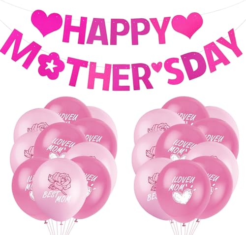 Happy Mother's Day Decoration Set, Happy Mother's Day Banner, Mother Day Latex Balloons, I Love You Mom Mothers Day Latex Balloons for Mothers Day Home Indoor Outdoor Party Decorations von CKCSHI