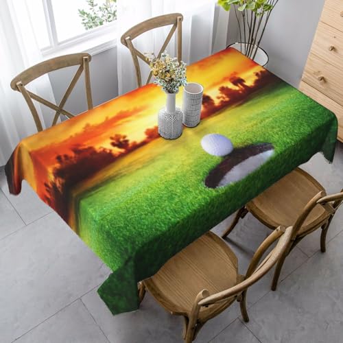 CKGODGF Rechteckige Tischdecke mit Motiv "Sport Golfball", Sonnenuntergang, Baumdruck, geeignet für den Innen- und Außenbereich, auch für den täglichen Gebrauch geeignet von CKGODGF