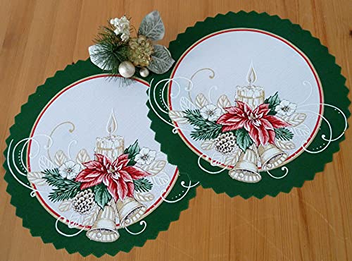 Leinenoptik-Tischdecke mit weihnachtlichem Motiv 2-er Set (30cm rund #15-02 Grün) von CKM