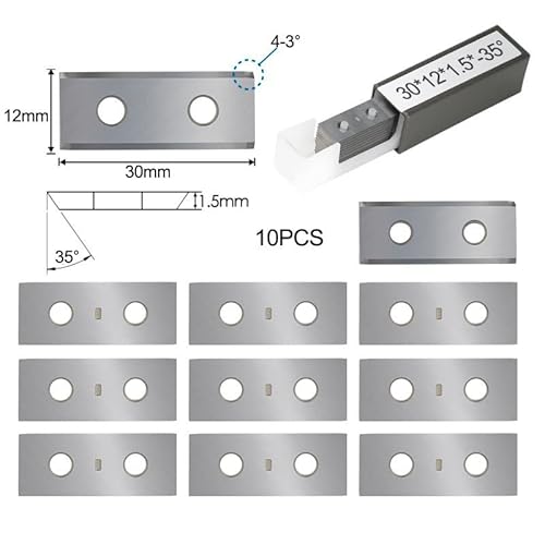 CKQshenKouyicKQ Holzdrehwerkzeug, 30 mm Hartmetalleinsatz, 10 Stück, 30 x 12 x 1,5 mm, 35D, 4–3 quadratischer Einsatz for Oberflächenrillen, spiralförmiger Hobelmesserkopf(Blade Only) von CKQshenKouyicKQ