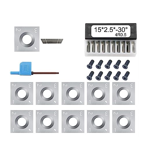 CKQshenKouyicKQ Quadratischer Hartmetalleinsatz, 10 Stück, 15 x 15 x 2,5 mm, 30 Grad Spiral-/Helical-Hobelmesserkopf, Holzdrehwerkzeug(10pcs with Screw) von CKQshenKouyicKQ