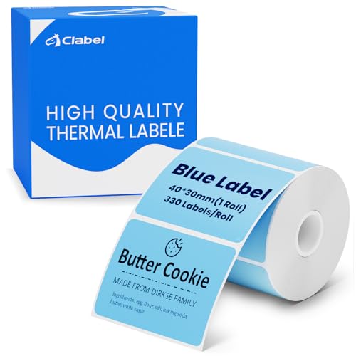 CLABEL 1 Rolle 40x30mm Thermo Blau Etikettenband für Etikettendrucker Selbstklebend Klebeetiketten zum Beschriften Aufkleber für Schule Unternehmen Geschäft Zuhause Preis, 330 Stück/Rolle(1,57"x1,18") von CLABEL