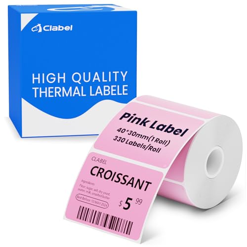 CLABEL 1 Rolle 40x30mm Thermo Rosa Etikettenband für Etikettendrucker Selbstklebend Klebeetiketten zum Beschriften Aufkleber für Schule Unternehmen Geschäft Zuhause Preis, 330 Stück/Rolle(1,57"x1,18") von CLABEL