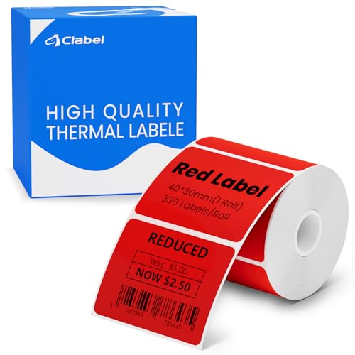 CLABEL 1 Rolle 40x30mm Thermo Rot Etikettenband für Etikettendrucker Selbstklebend Klebeetiketten zum Beschriften Aufkleber für Schule Unternehmen Geschäft Zuhause Preis, 330 Stück/Rolle(1,57"x1,18") von CLABEL