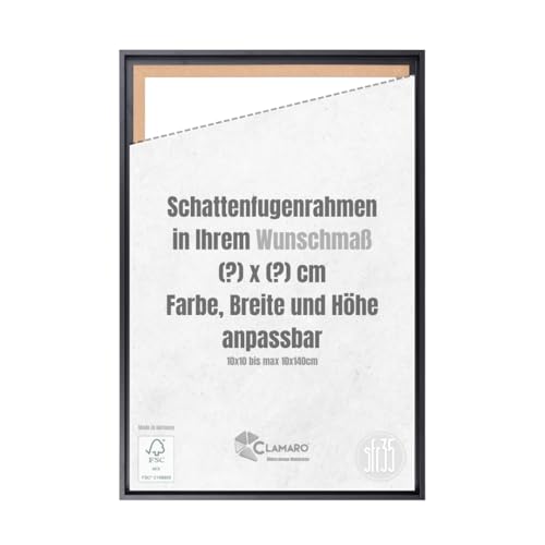 CLAMARO 'SFR35' Schattenfugenrahmen anpassbar in Ihrem Wunschmaß für Keilrahmen ab 10x10 cm bis 100x140 cm | MDF-Holz Bilderrahmen für Keilrahmen Leinwände inkl. Aufhänger und Montagematerial von CLAMARO