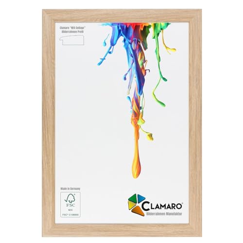 Clamaro 'Neo Collage' Bilderrahmen 19x27 handgefertigt nach Maß | Eiche Natur | MDF-Holz Design Holzbilderrahmen inkl. Acrylglas und Metall Aufhänger (Querformat & Hochformat) von CLAMARO