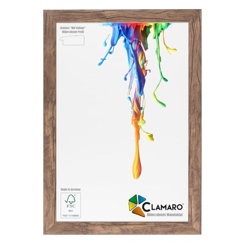 Clamaro 'Neo Collage' Bilderrahmen 30x80 handgefertigt nach Maß | Eiche Dunkelbraun | MDF-Holz Design Holzbilderrahmen inkl. Acrylglas und Metall Aufhänger (Querformat & Hochformat) von CLAMARO