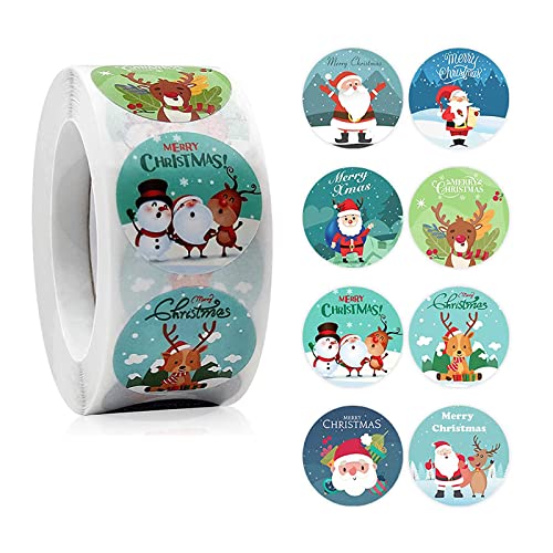 CLDURHGE 500 Stück Etiketten Weihnachten, Weihnachtsaufkleber Rolle, Sticker Weihnachten Rund, Weihnachtsaufkleber Selbstklebend für Karten Geschenkboxen Dekoration (Grün) von CLDURHGE